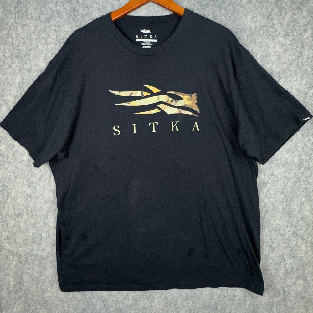 Sitka T-Shirt Mens XXL Black 600302-BKWL Faded Camo Logo Graphic Tee